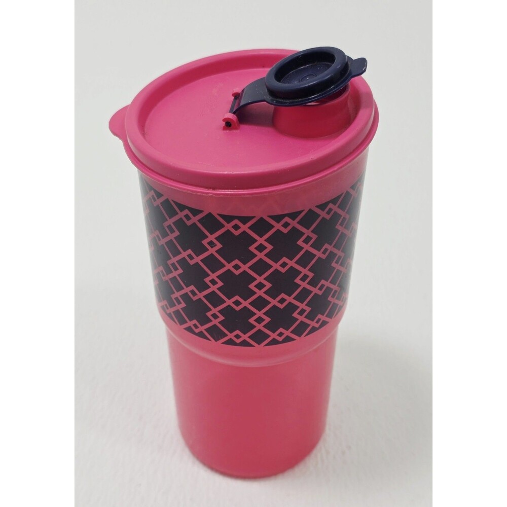 Tupperware Thirstquake Tumbler Cup Pink And Blue Teal Flip Top Lid Vintage